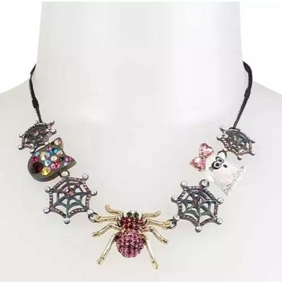 BETSEY Johnson Multi Color Crystal Halloween Necklace NWT - Picture 2 of 7